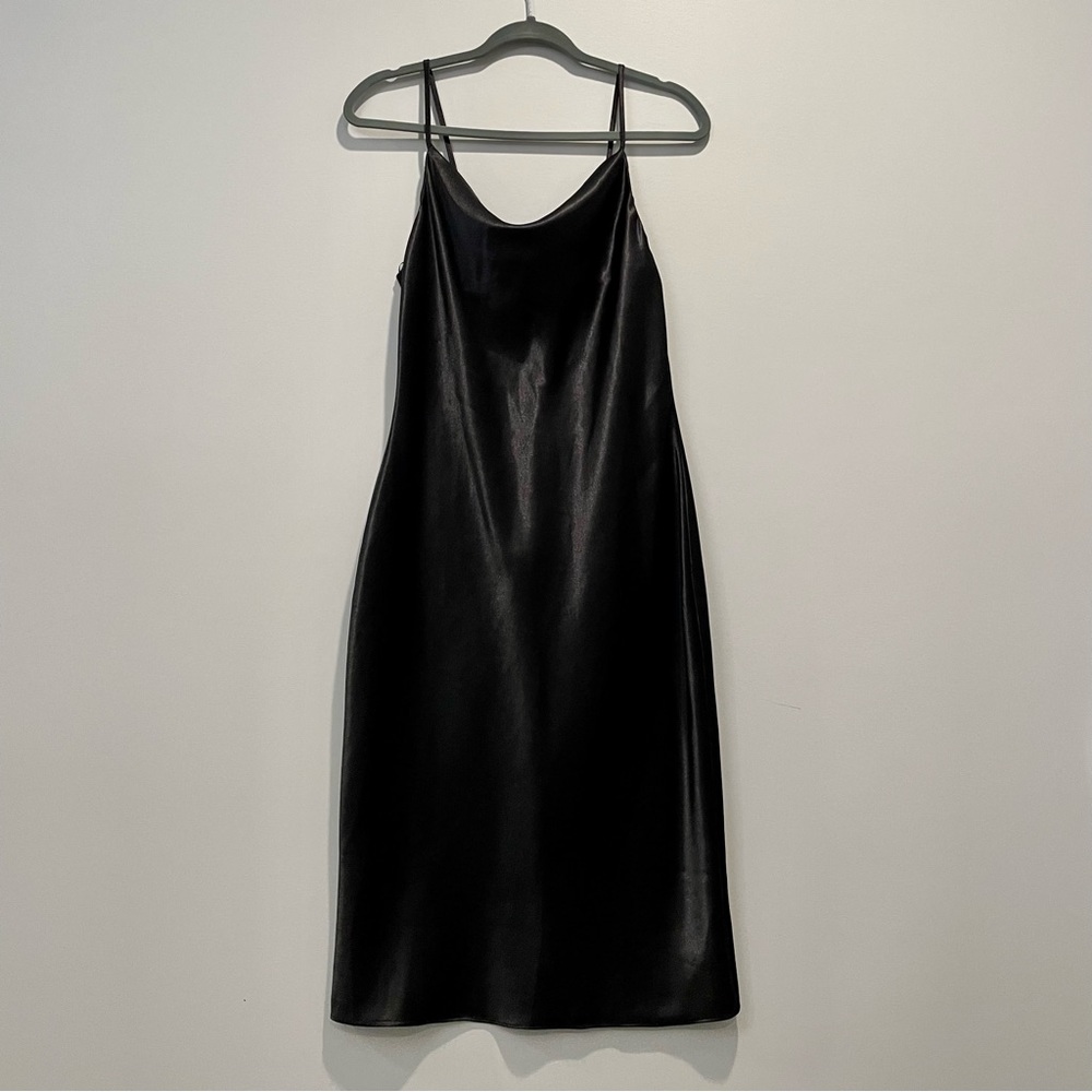 Black Silky Spaghetti Strap Midi Dress